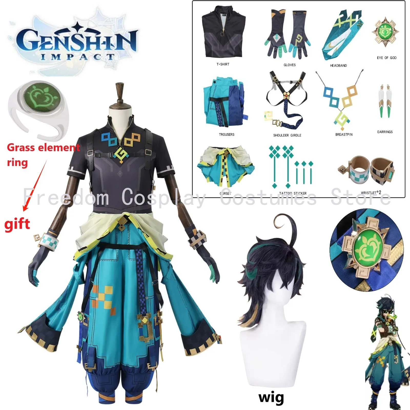 Anime Cosplay Wig - Game Genshin Impact Kinich Cosplay Costume